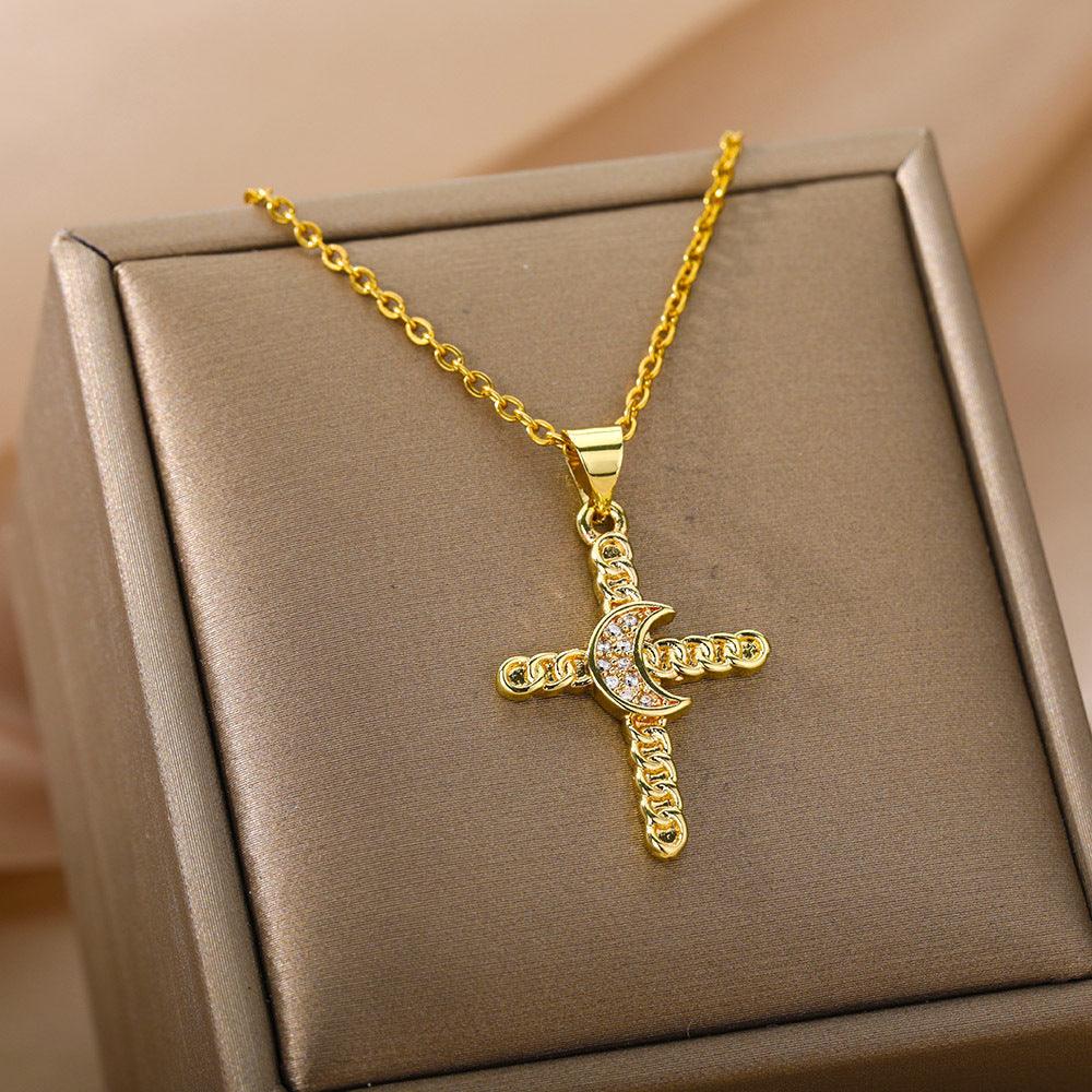 Color Zirconium Cross Pendant Necklace - SOO SOO COOL Fashion Online Store