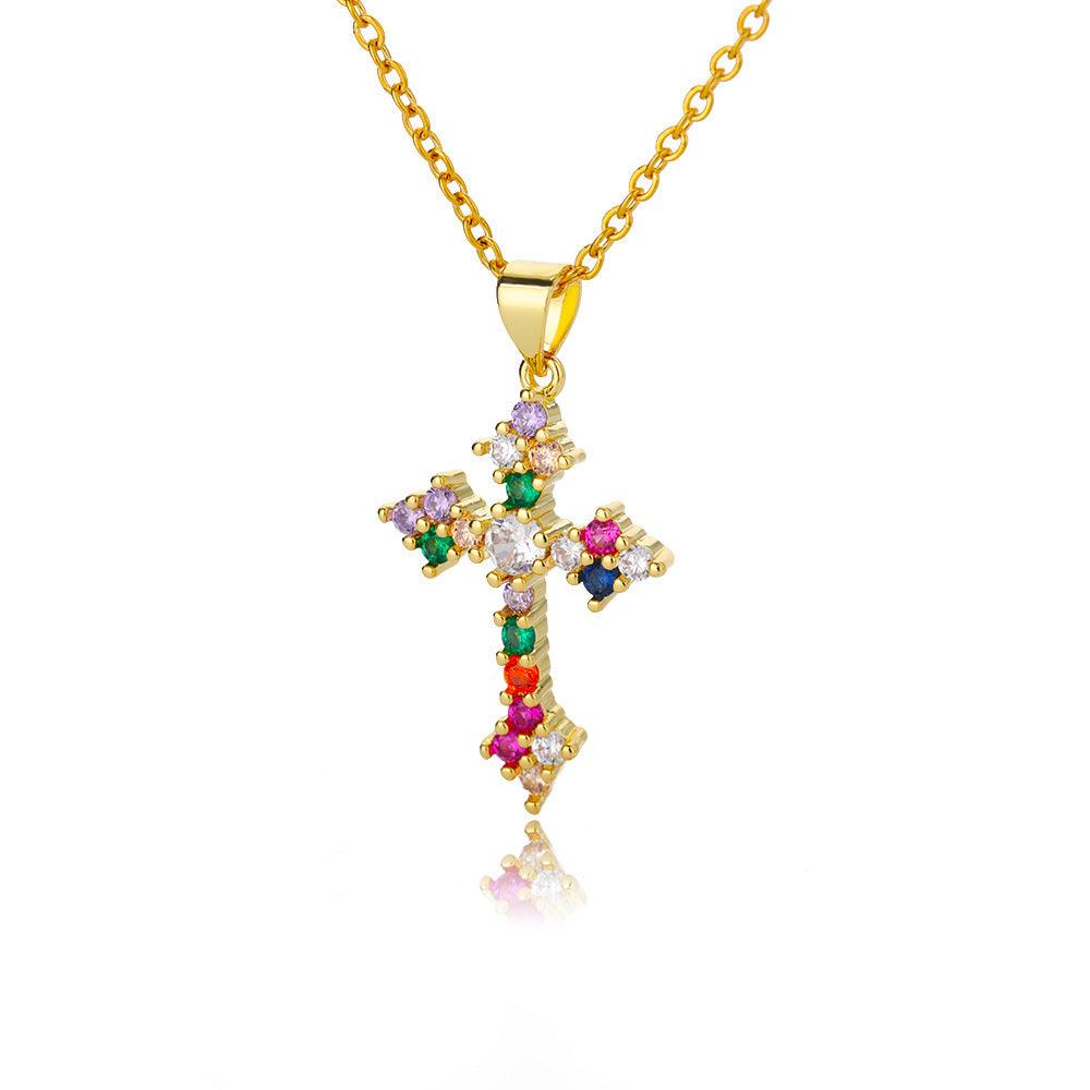 Color Zirconium Cross Pendant Necklace - SOO SOO COOL Fashion Online Store