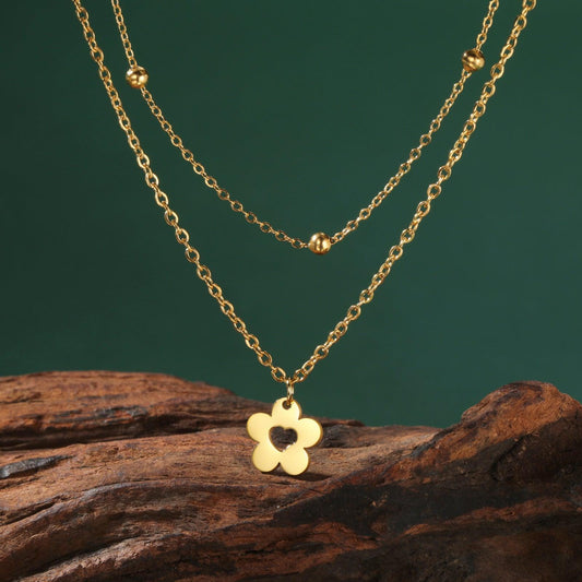 Flowers Pendant Stainless Steel Necklace