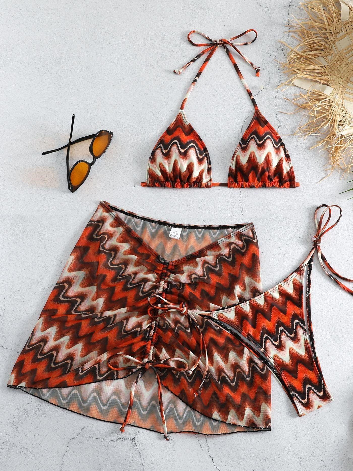 Drawstring Mesh Wrap Skirt Bikini Set - SOO SOO COOL Fashion Online Store