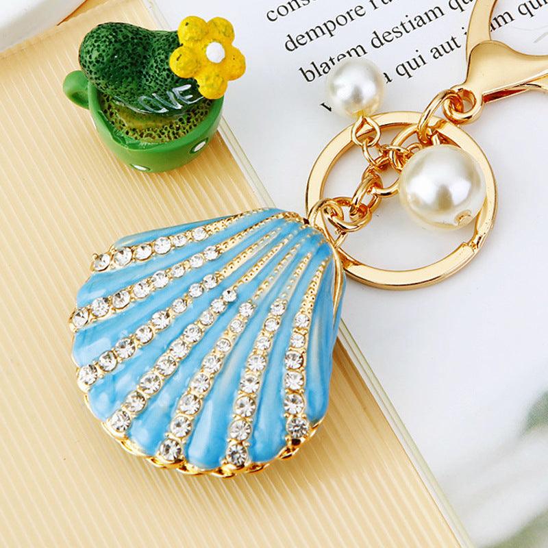 Rhinestone Pearl Shell Car Key Ring - SOO SOO COOL Fashion Online Store