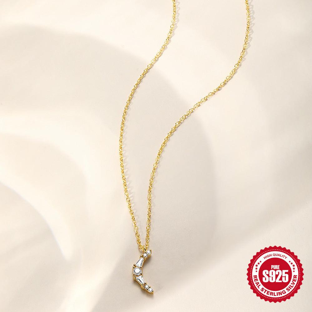 Sterling Silver Crescent Zircon Geometric Diamond Inlaid Clavicle Chain - SOO SOO COOL Fashion Online Store