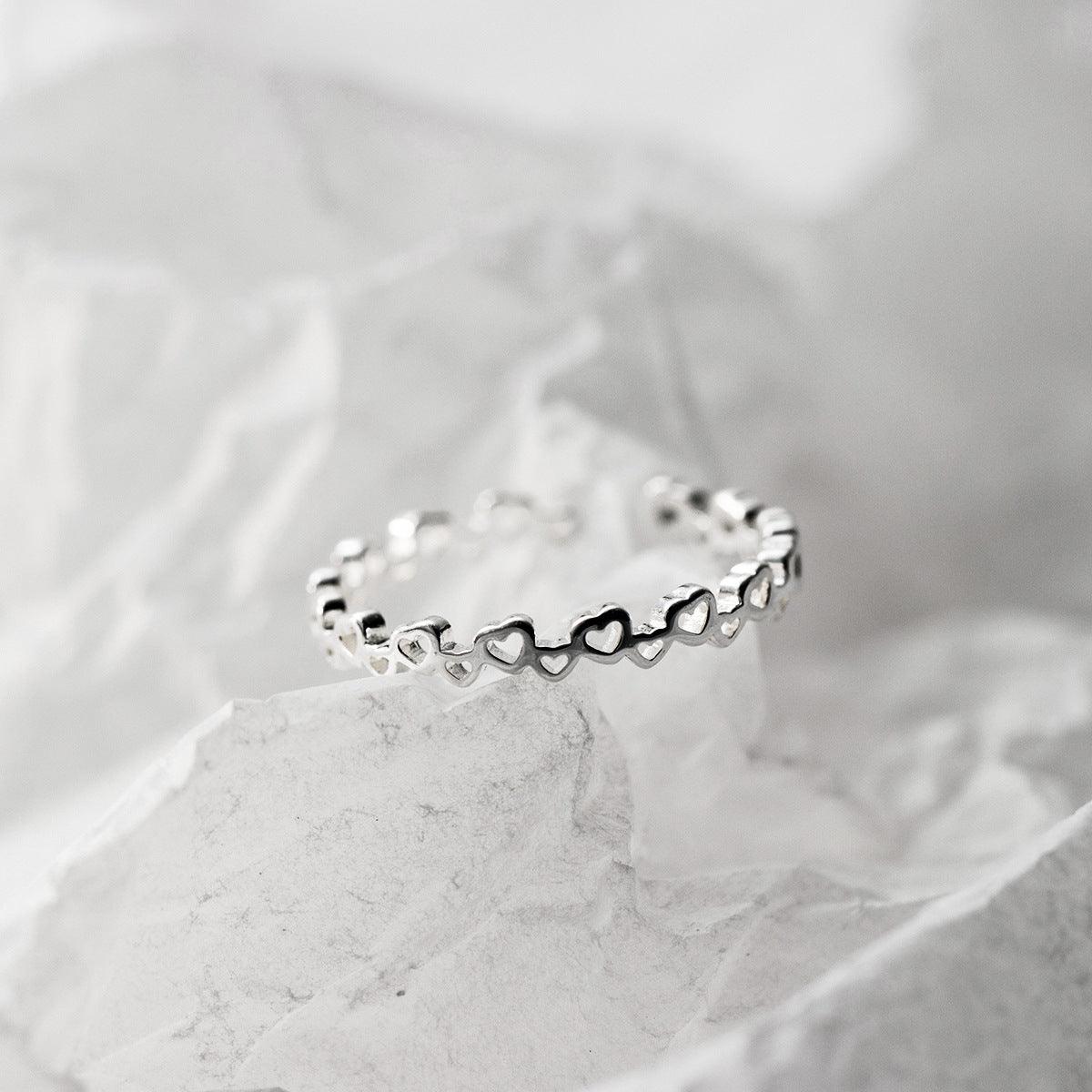 Sterling Silver Design Heart Hollow Ring - SOO SOO COOL Fashion Online Store