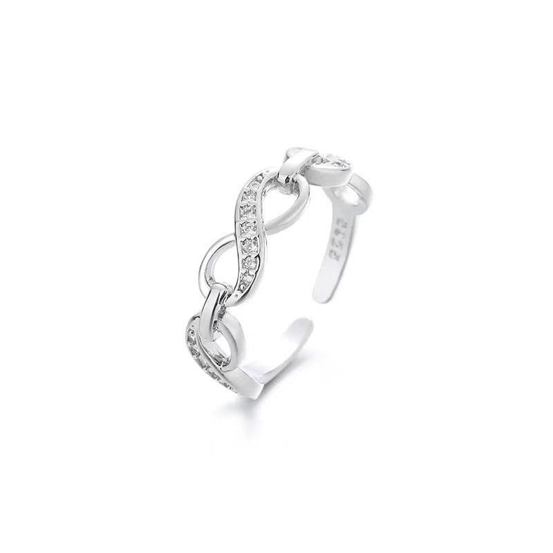 Sterling Silver Endless Love Chain Diamond Studded Ring - SOO SOO COOL Fashion Online Store