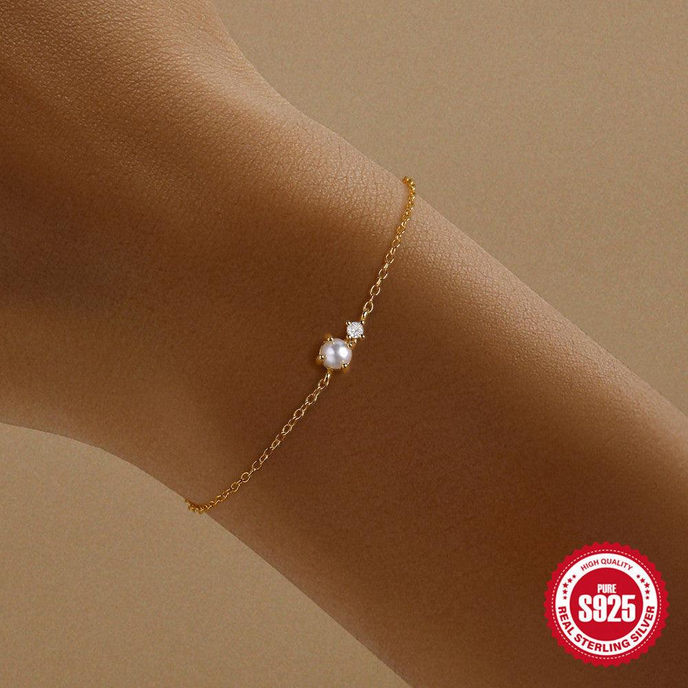 Sterling Silver Pearl Diamond Bracelet Niche Design - SOO SOO COOL Fashion Online Store