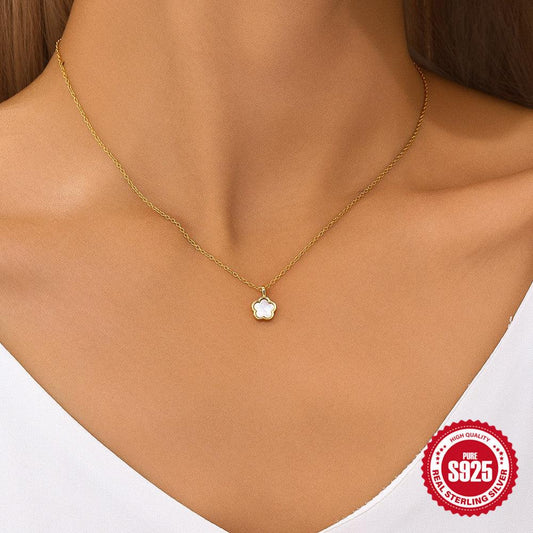 Sterling Silver Petals White Shell Diamond Studded Necklace - SOO SOO COOL Fashion Online Store