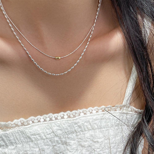 Sterling Silver Simple Gold Bead Necklace - SOO SOO COOL Fashion Online Store